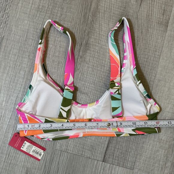 NWT Xhilaration Ribbed Bralette Bikini Top Small 0-2 Tropical Print Swimwear - Picture 13 of 16